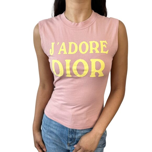 Christian Dior Vintage 2002 J'ADORE Logo Tank Top #36 Pink Yellow [106422] - Picture 1 of 15